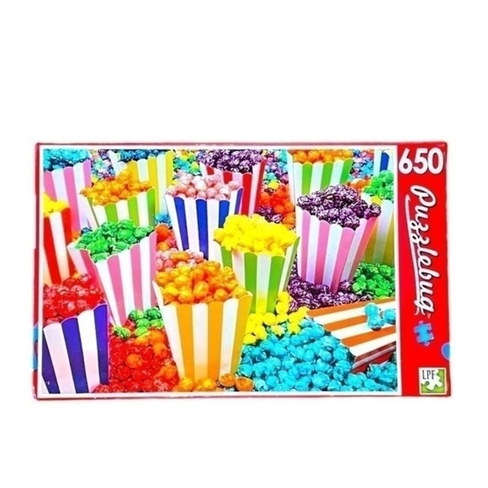 Colorful Popcorn! Puzzlebug 650 Piece Puzzle by Karen M. Romanko 19.25x13.25 NIB